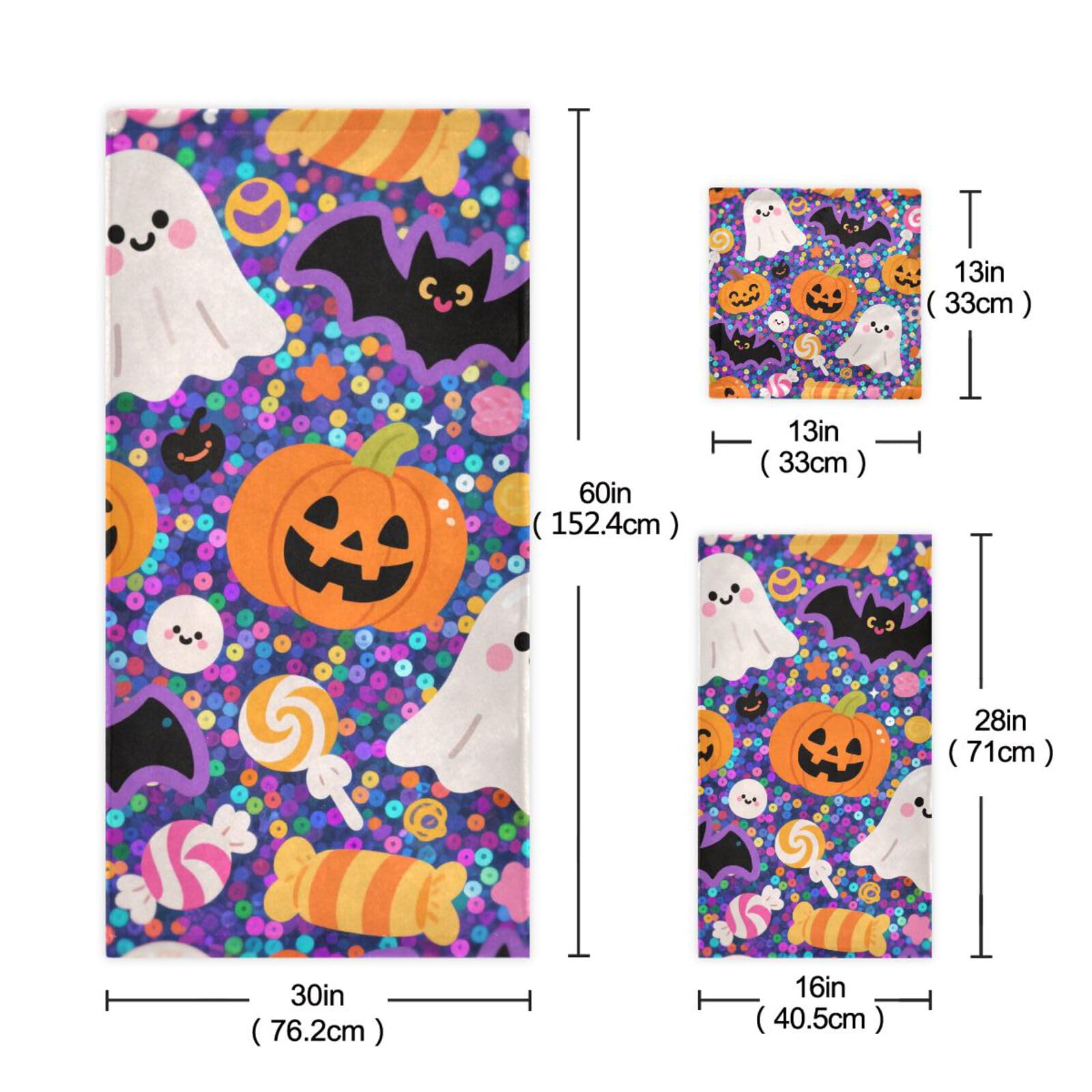 Halloween cekiny żółta dynia chłonne ręczniki do twarzy zestaw 3 sztuk, 1 ręcznik kąpielowy 1 ręcznik do rąk 1 myjka do łazienki kuchni