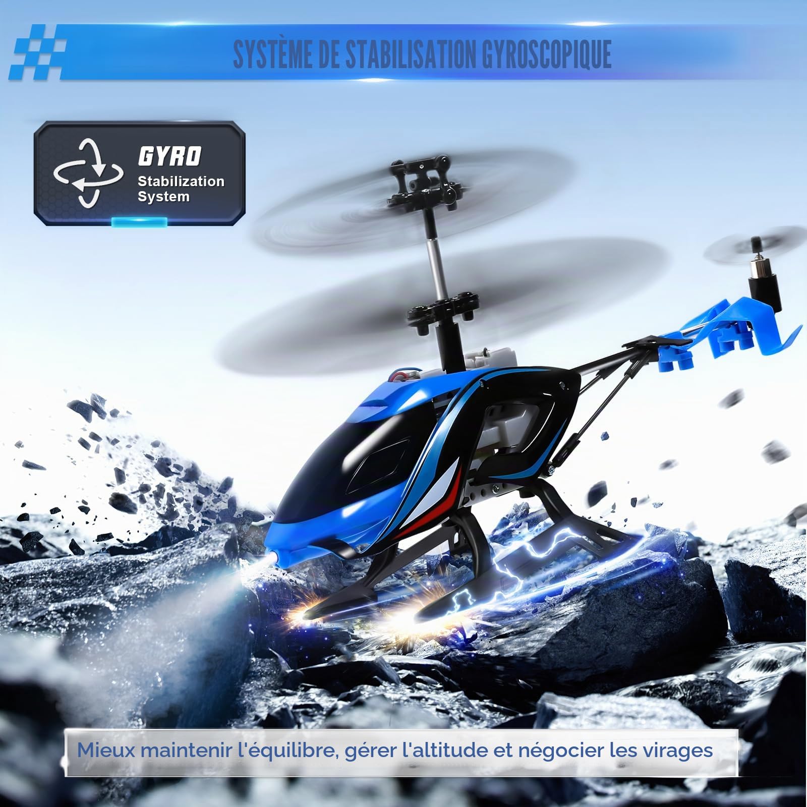 A Alpha Sky Rover Hélicoptère RC, 2.4G Avion télécommandé avec lumières LED, Hélicoptère télécommandé Jouet intérieur extérieur pour Enfants Garçons Filles 8 9 10 11 12 Ans, Bleu