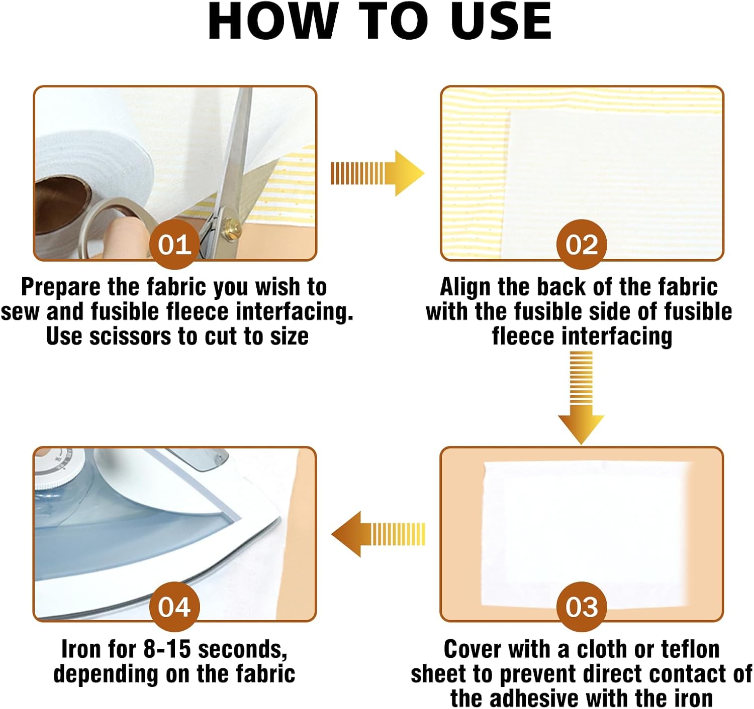 Fusible Fleece Interfacing for Sewing, 17.5x10 Inch Iron-On Interfacing, Soft & Durable Sewing Supplies for Garments, Crafts, Quilting & Home Décor (Light Weight)