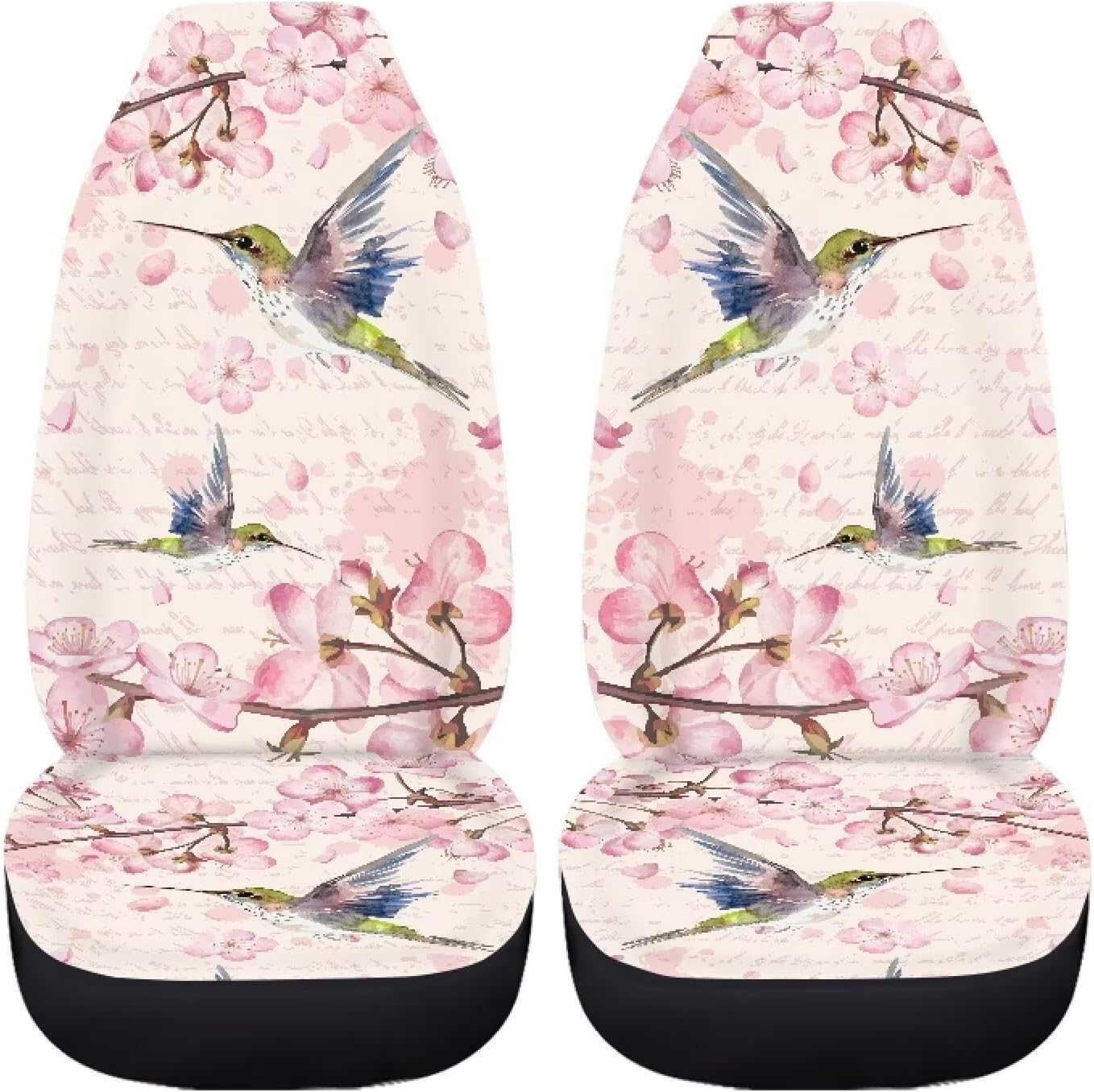 Hummingbird Pink Flowers Pattern Thicker Car Seat Covers Comfortable Cozy Front Seat Covers Seat Protector Fit for All-Season Universal Car Interior Accessories