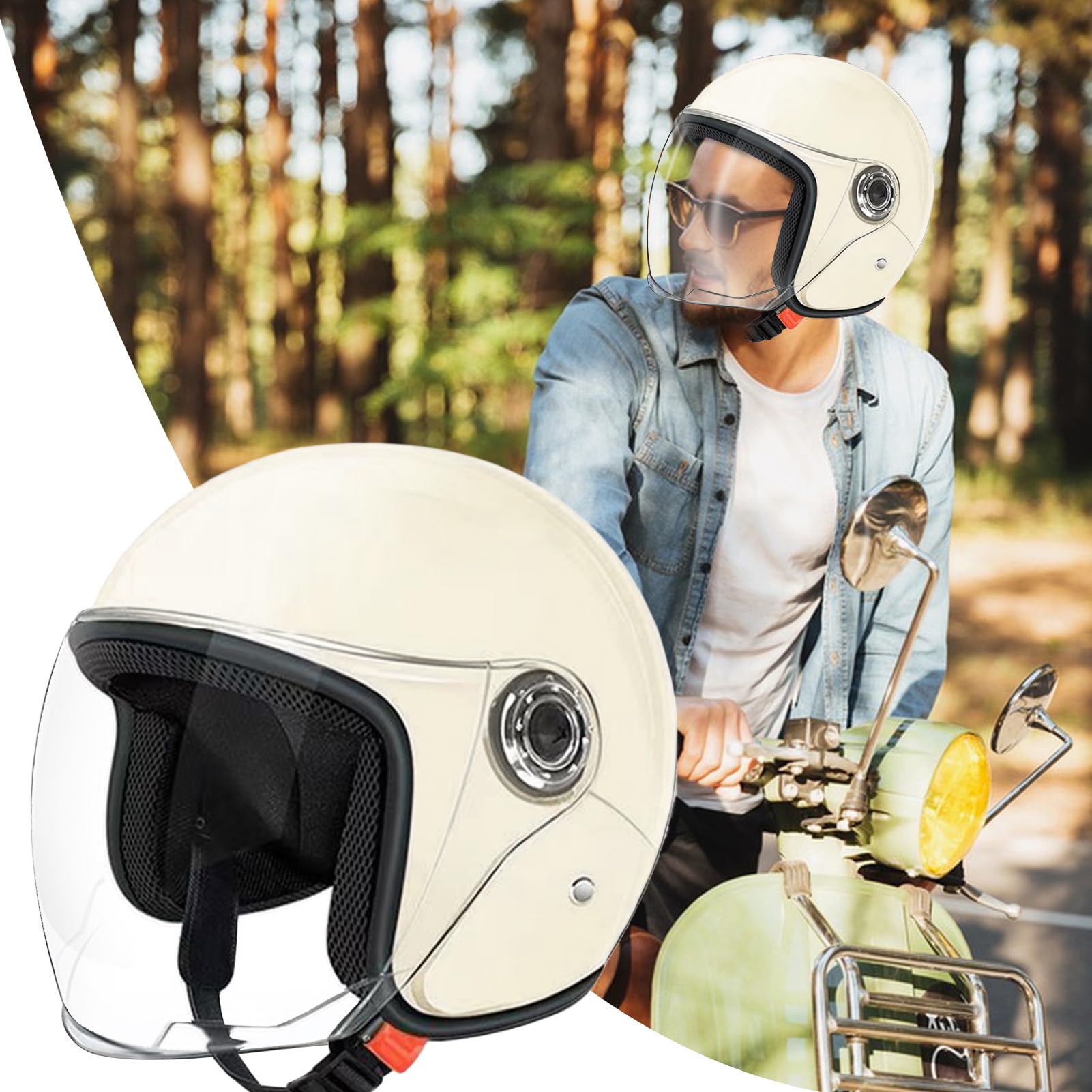 Caschi Motocicletta - Casco Moto Mezzo Viso,Equipaggio Protettivo Traspirante Con Visiera,Per Pendolarismo Avventura all'Aperto Scooter e Sportbike