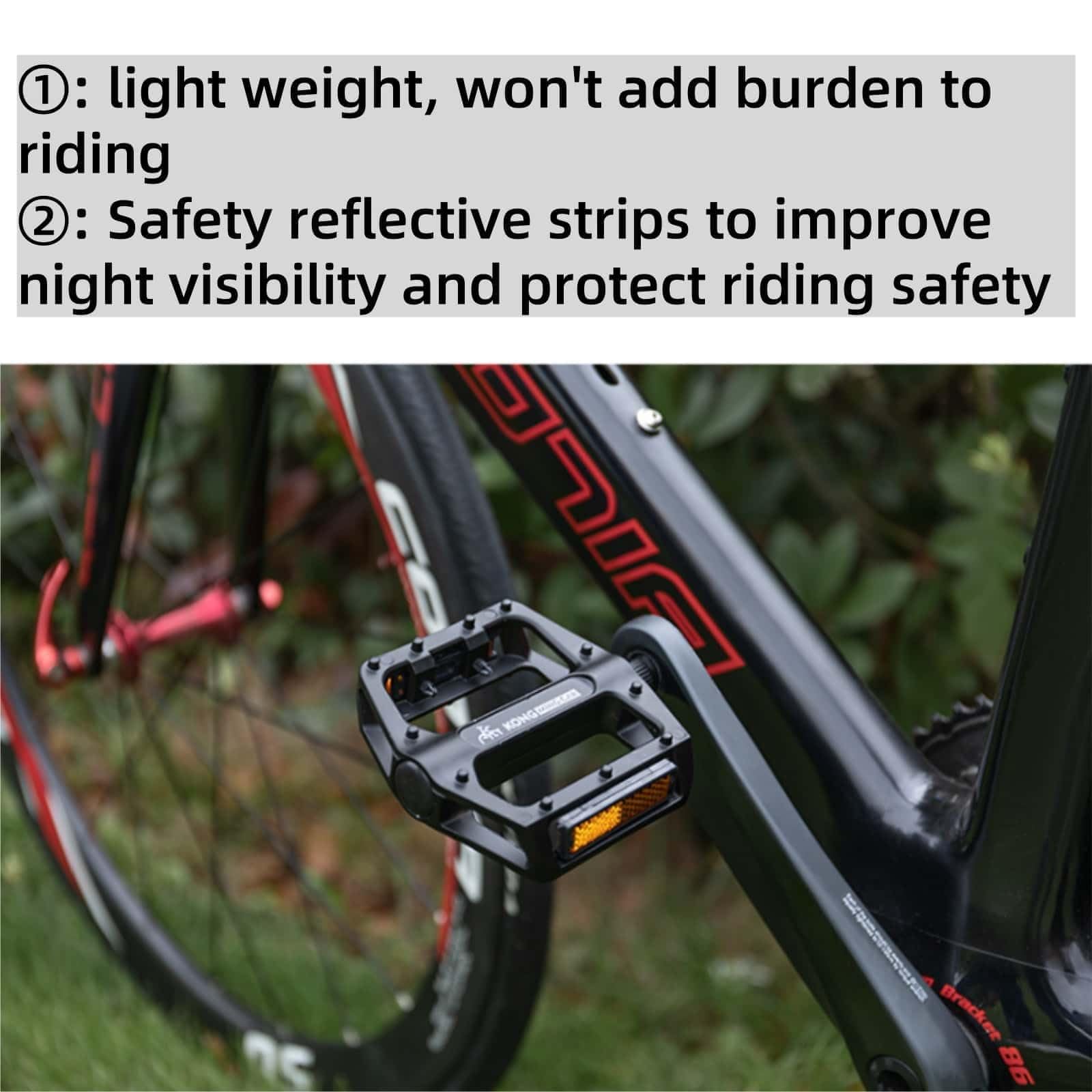 Trkimal Pedały rowerowe, antypoślizgowe aluminiowe pedały rowerowe z reflektorami, platforma łożyskowa 9/16 cala do BMX, MTB, rowerów wyścigowych