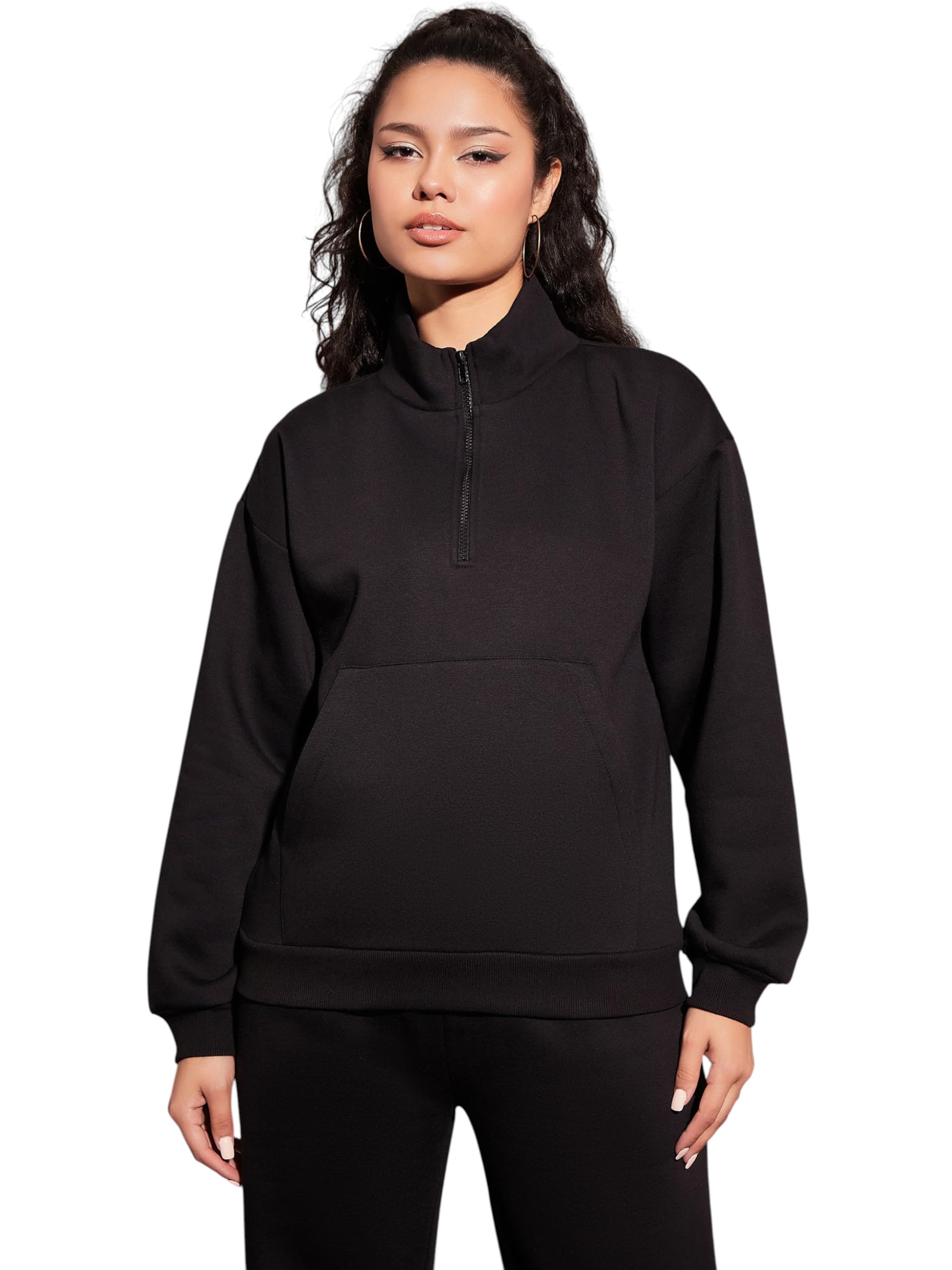 SASSAFRAS Black Fleece Front Zipper Sweatshirt in black