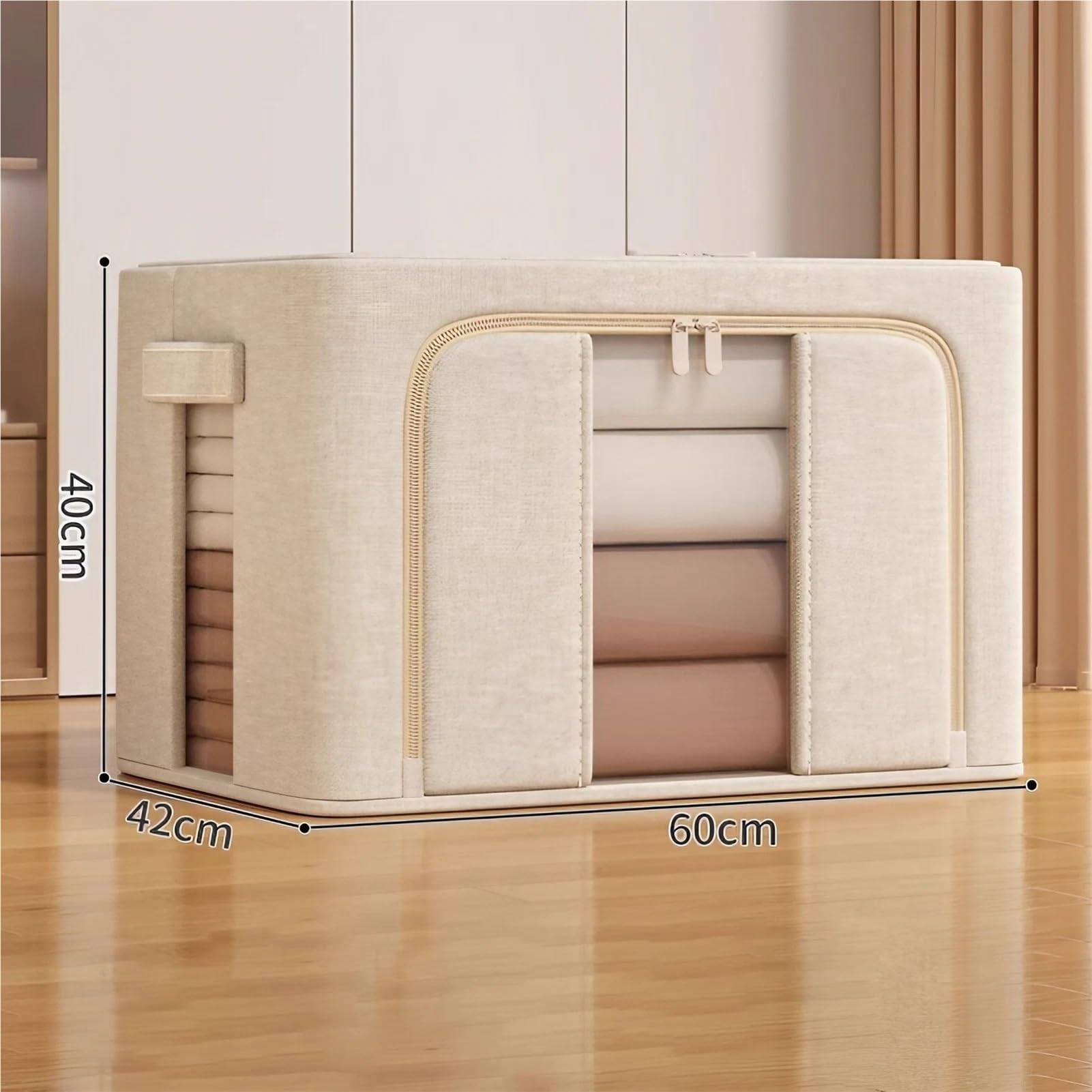 Aufbewahrungstasche für Kleidung Faltbar, Kleiderbox mit Deckel Wasserdicht, Organizer aus Stoff für Kleiderschrank, Aufbewahrungsbox für Bettwäsche(60 x 42 x 40 cm)