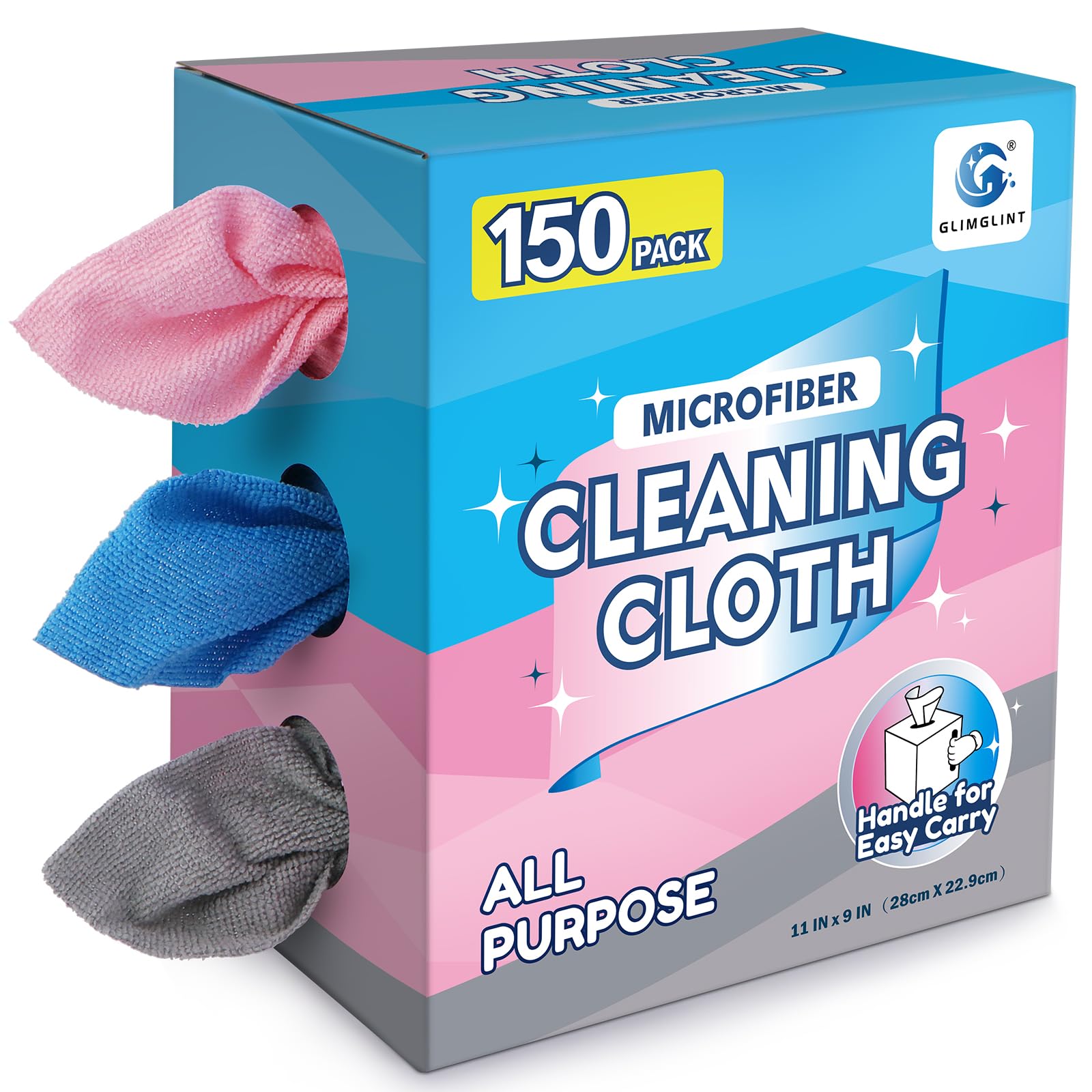 GLIMGLINT Microfiber Cleaning Cloth 150 Pack, Reusable Paper Towels 11 x 9