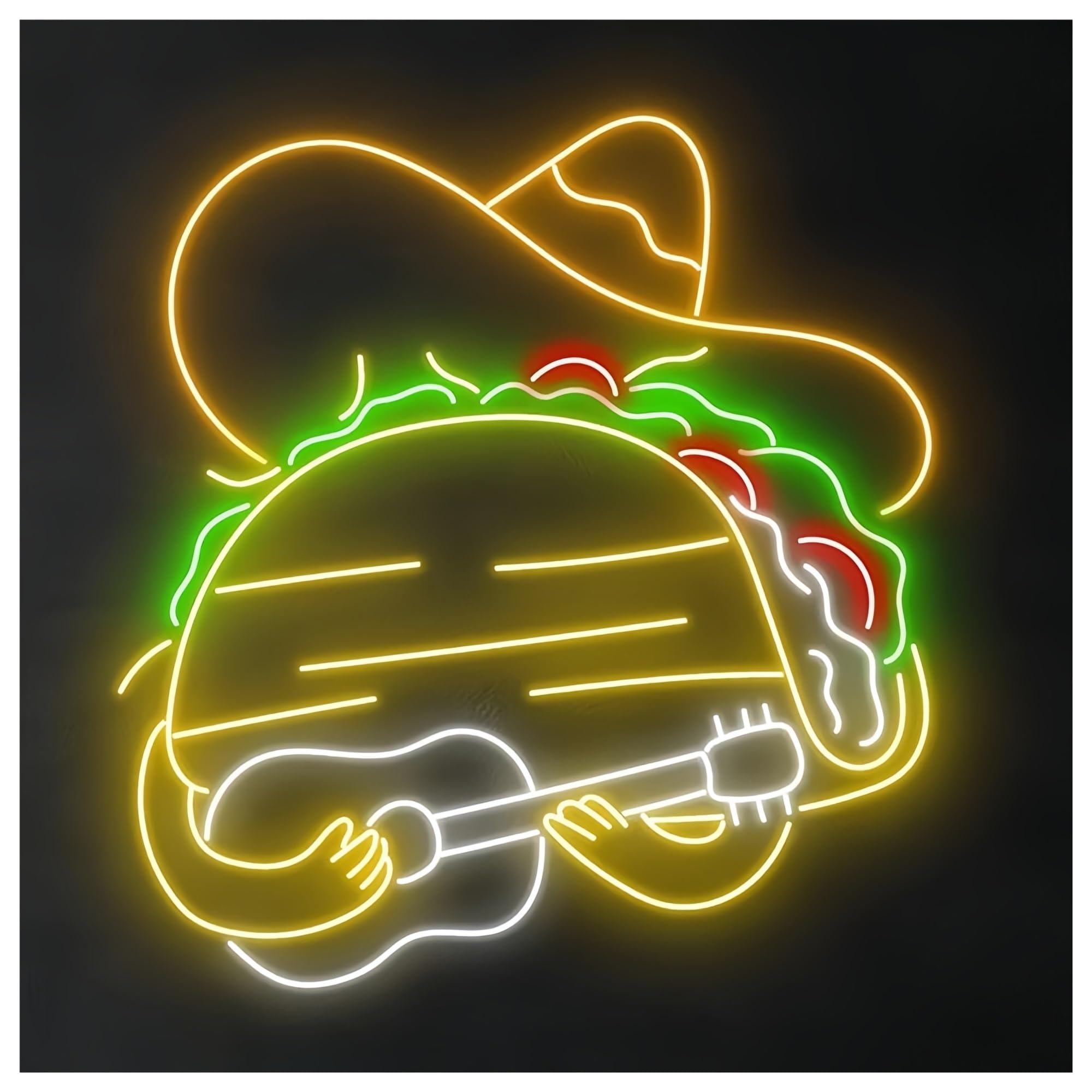SHOUXI Sign Lamp Tacos Guitar Neon Sign for Wall Decor, Mexican Tacos Neon Lights Suitable for Bar Cafe Shop Birthday Party Decor Commercial Night Lights(90CM)