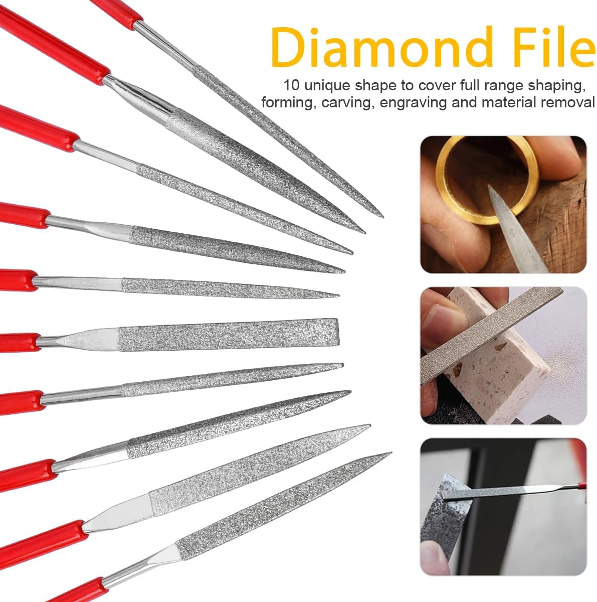 10 Pcs Mini Diamond Needle File Set, 2 × 100mm Small Metal Riffler Files Jewelry Files for Glass, Wood, Stone, Plastic, Jewelry & DIY