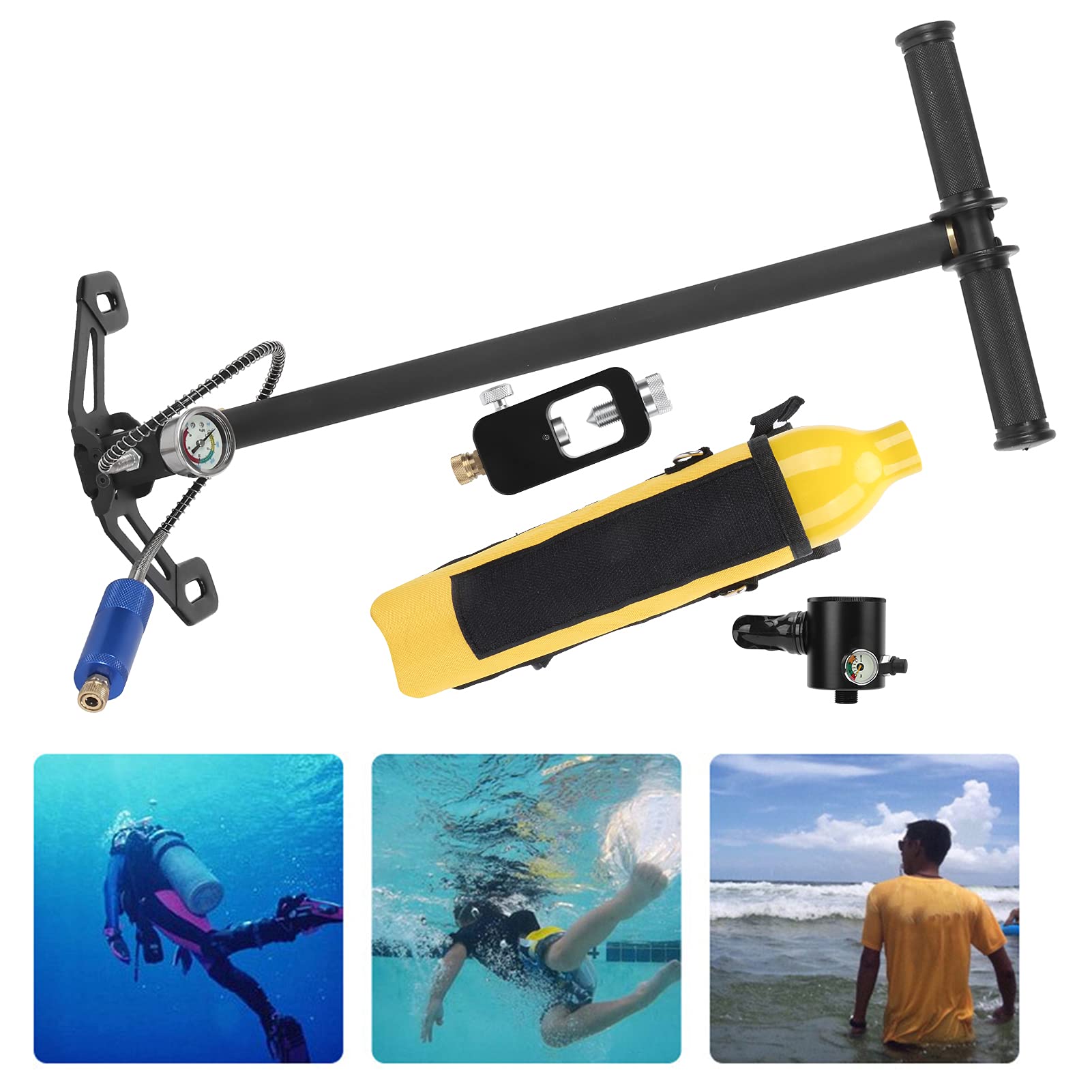 DIDEEP 0.5L Cilindro de oxígeno de Buceo Equipo de Buceo Profesional con 2 Cilindros 2 válvulas de respiración para exploración submarina Hecha de aleación de Aluminio de aviación