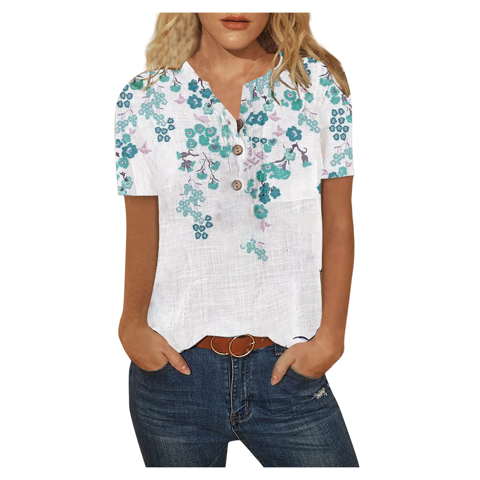 GWNDHTBLSimple Wide Sleeve Blouse Ladies Plus Size Valentines Day Homewear Henley with Pockets Slimming Tunics