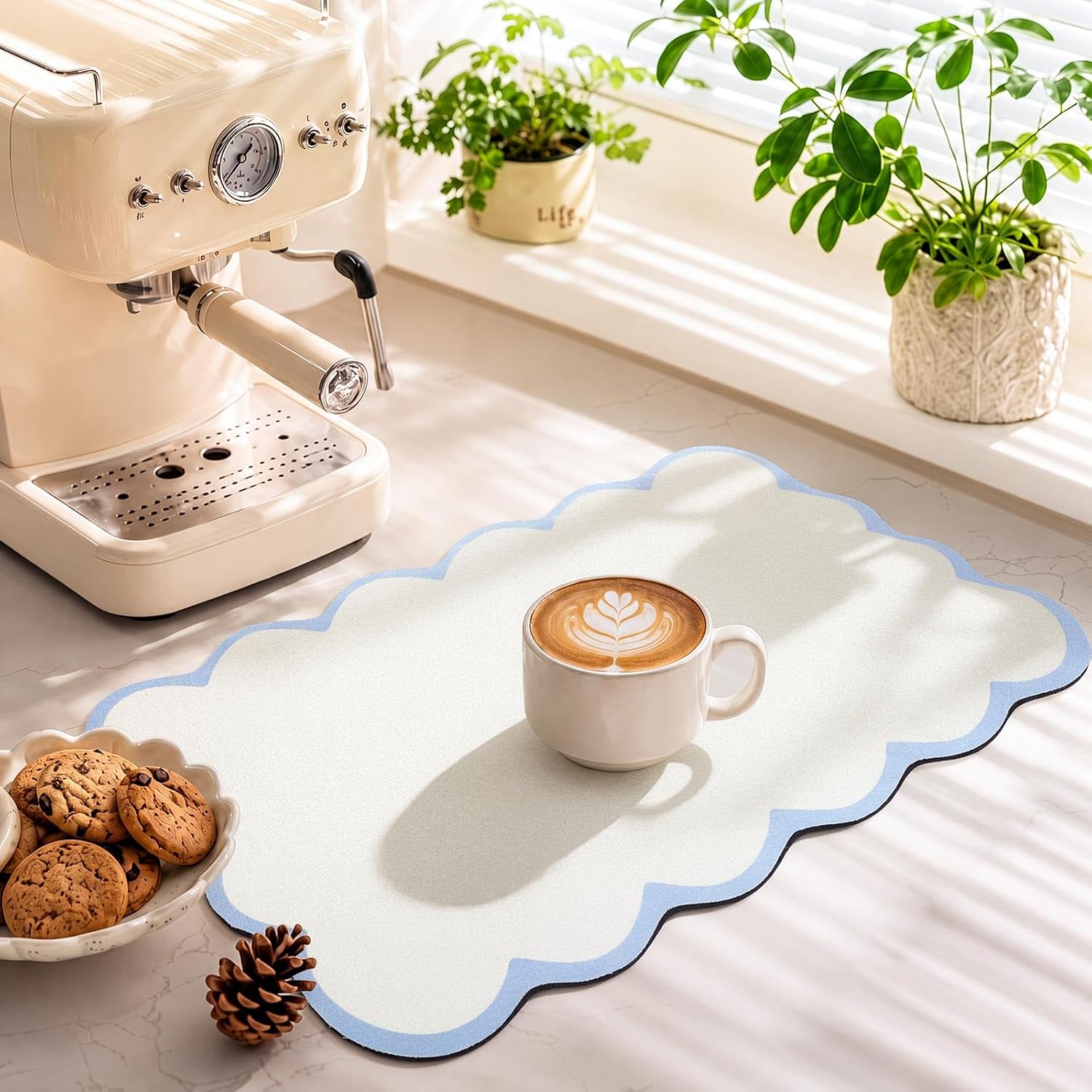 Rtteri Scalloped Dish Drying Mat, 12 x 20 Inch, Blue