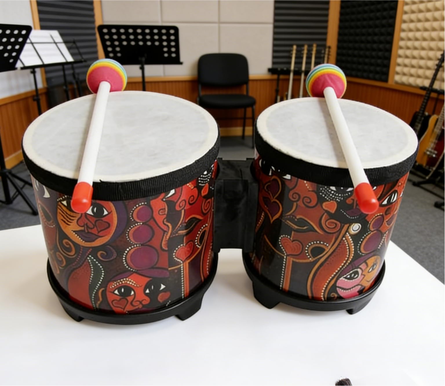 Vaguelly Bongo educativo per bambini con bacchette, strumento a percussione manuale da 30,5 cm, per apprendimento musicale e feste