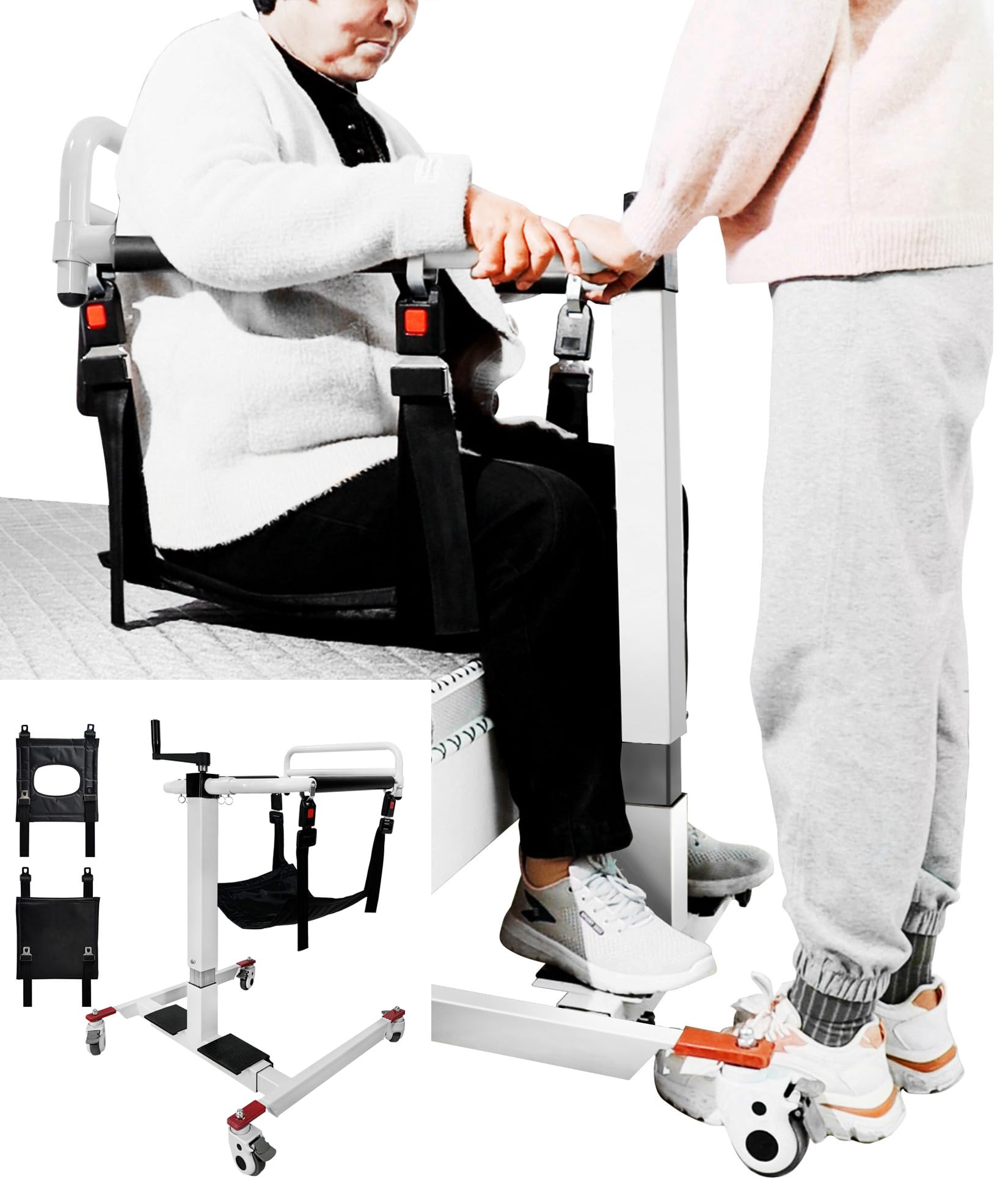 Silla de Transferencia con Elevador de Pacientes, Altura/Ancho Ajustable, Dispositivos de Transferencia de Silla de Ruedas a Coche, Silla de Transferencia de Cama al WC