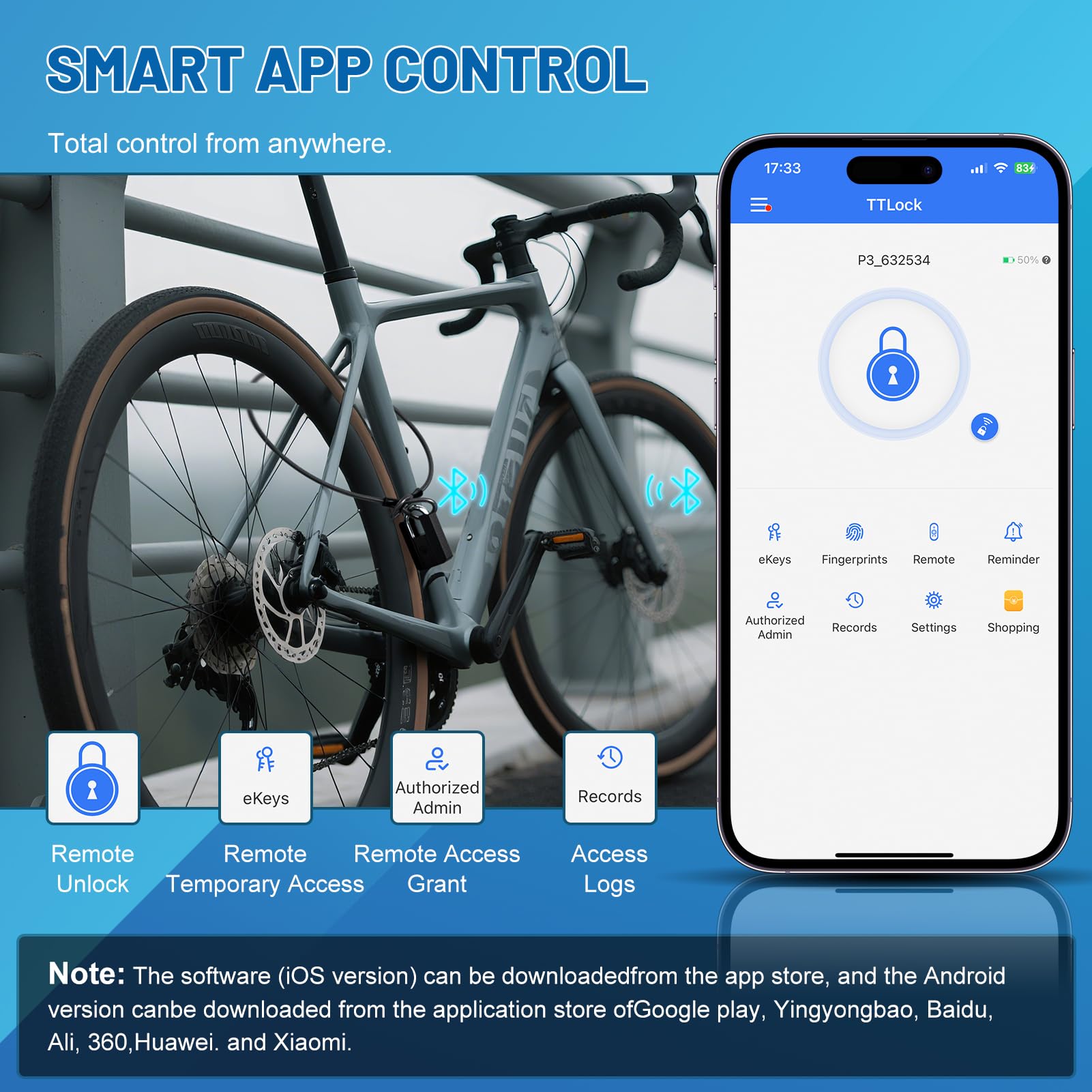 APECYC Cerradura en U para bicicleta con huellas dactilares