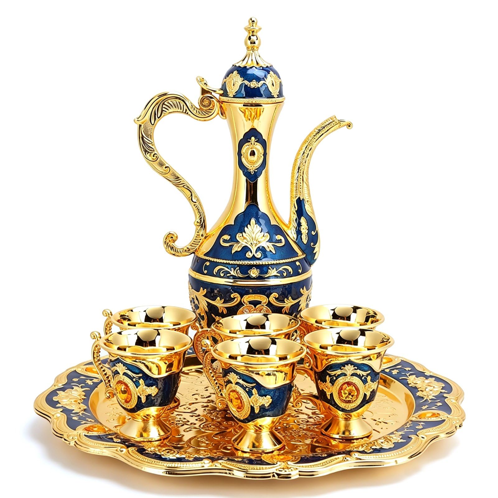 Türkisches Teeset, Tee-Set Tee Oder Kaffee, Vintage Türkisches Kaffeekannen-Set, Türkisches Tee-Set Mit 6 Kaffeetassen, Tee-Set 6 Mit Tee-Teller Teekanne Ür Home Tea Party