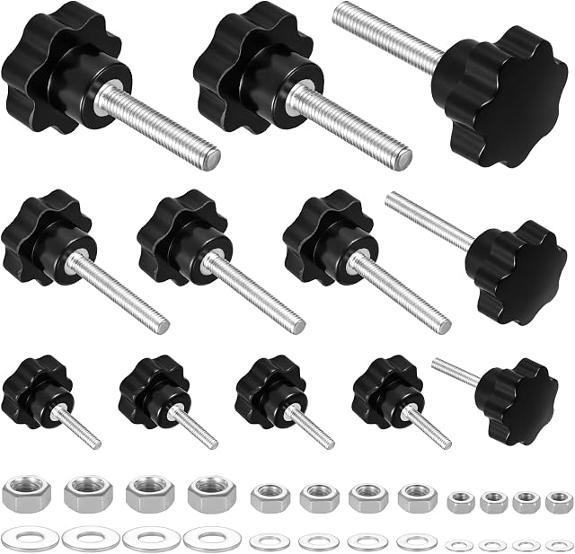 LANER 30PCS Star Knob M4 M6 M8 Male Thread Knurled Clamping Handle and Flat Washers Tightening Grip for Mechanical Equipment (Nut (M4 M8)
