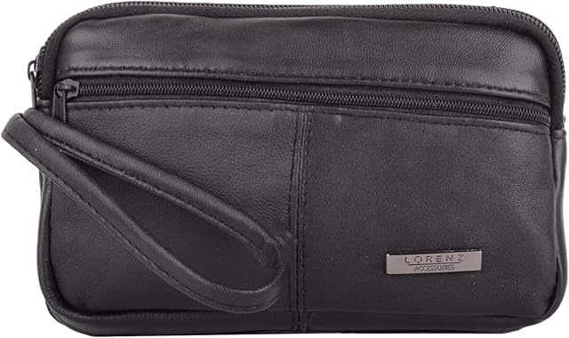 Unisex Soft Nappa Leather Hand Held Money Document Organiser Pouch with Wrist Strap