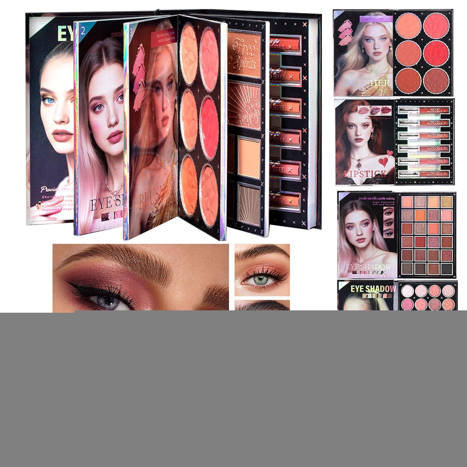 Paleta Facial Sombra De Ojos 48 Colores Estilo Libro | Paleta Facial Con Brillos Rubor Y Contorno Para Diario Viajes Vacaciones Bodas Cumpleaños Eventos Mujeres