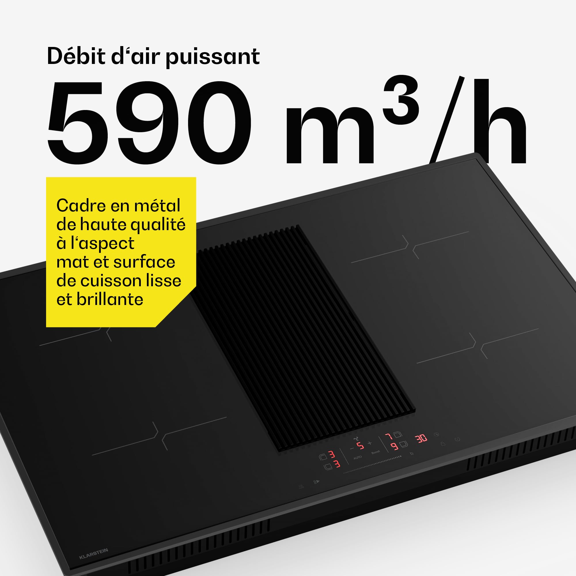 Klarstein Velaire Plaque Induction avec Hotte Intégrée - 4 Zones, 8400W Boost, Curseur Tactile, Minuterie, Sécurité Enfants, Détection Casseroles, Verre Noir 80cm, Plaque Cuisson Hotte Intégrée