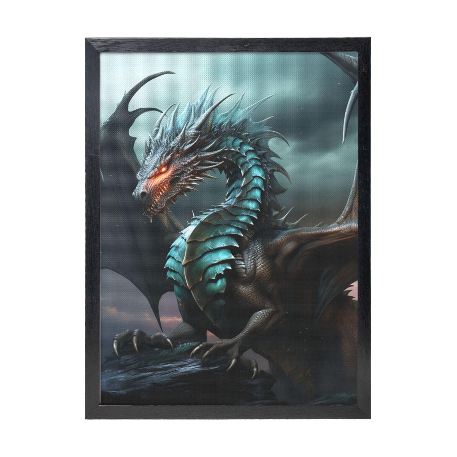 Framed Wall Art - Decorative Canvas Painting Cool Dragon Pictures Poster Aesthetic Modern Prints Artwork for Bedroom Office Wall Decor Ready To Hang 12x16 in