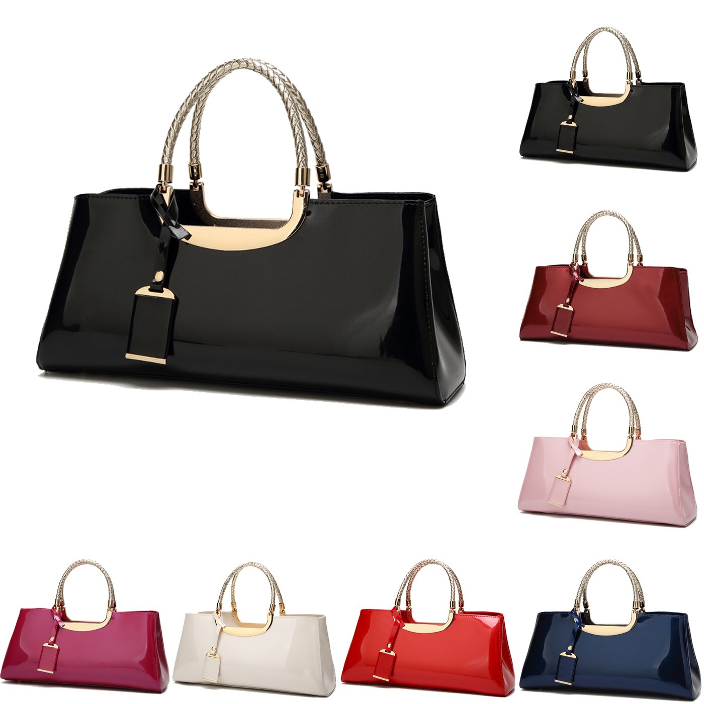 Damen Handtasche Tasche aus PU-Lackleder Henkeltasche Abendtasche Schultertasche Umhängetasche für die Hochzeit EINWEG