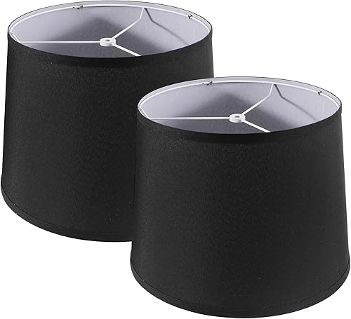 Juego de 2 pantallas de lámpara negras grandes de 11 x 13 x 10 pulgadas, pantalla de tambor para lámparas de mesa, lámpara de pie, pantalla de