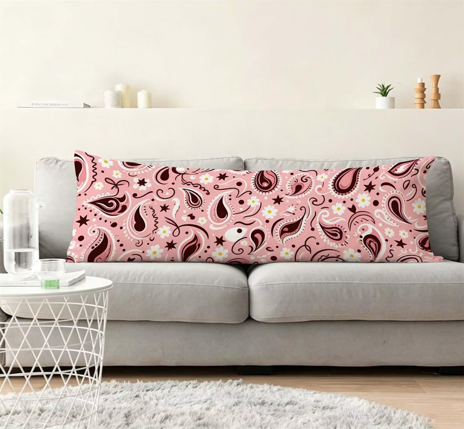 Rosa-4 Federe Cuscino Letto 55 x 160 cm, Grande Cuscini per Divano Lino, | Doppia Faccia Stampa, Abstract-2 Fodera per Cuscino Decorativa, con Cerniera, Cuscino per Dormire Sul Fianco j-130