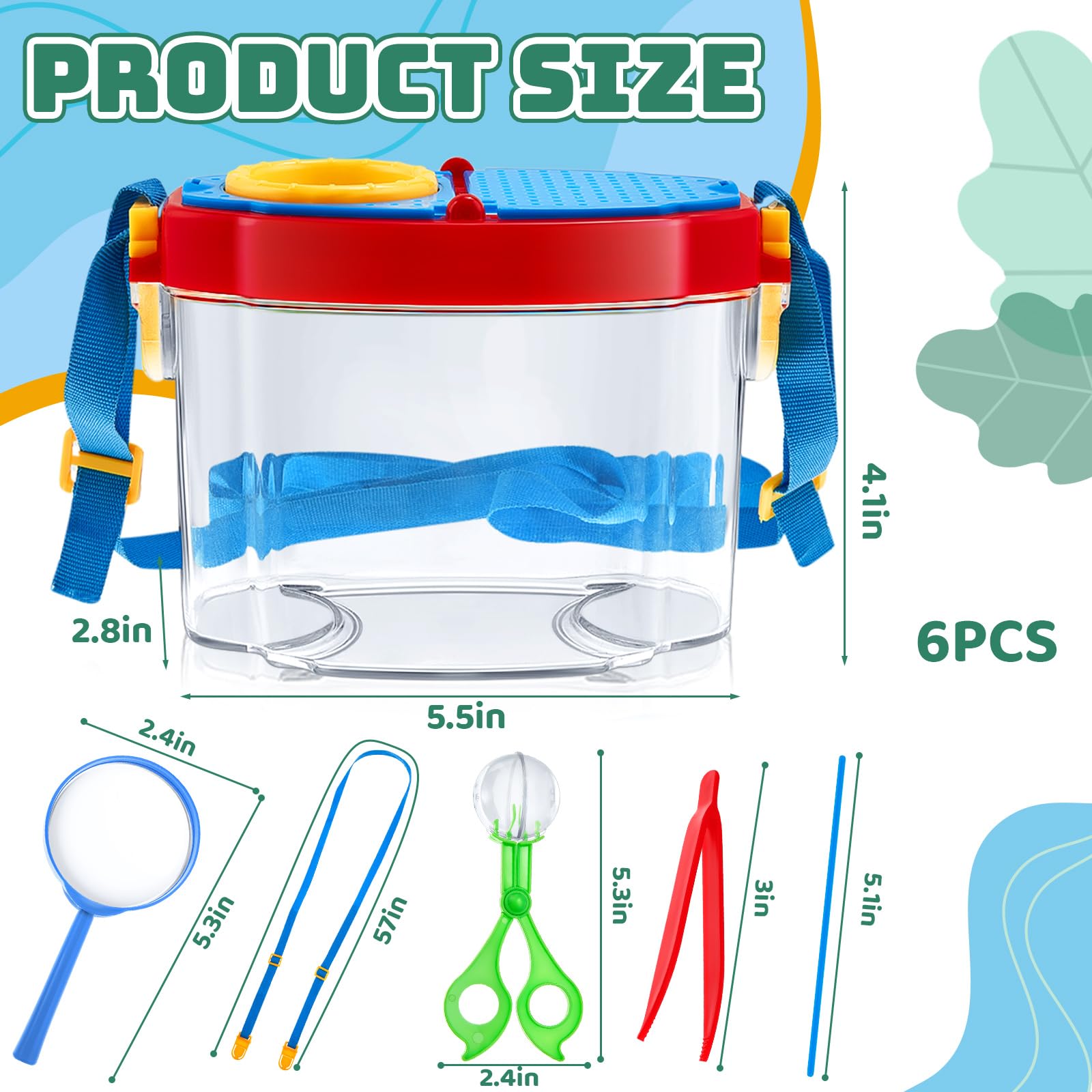 PullCrease 36 Pcs Insect Catching Set Summer Outdoor Explorer Kit Science Educational Set with 6 Insect Transfer 6 Tweezers 6 Magnifying Glasses 6 Sticks 6 Observation Cages 6 Shoulder Straps(Blue)