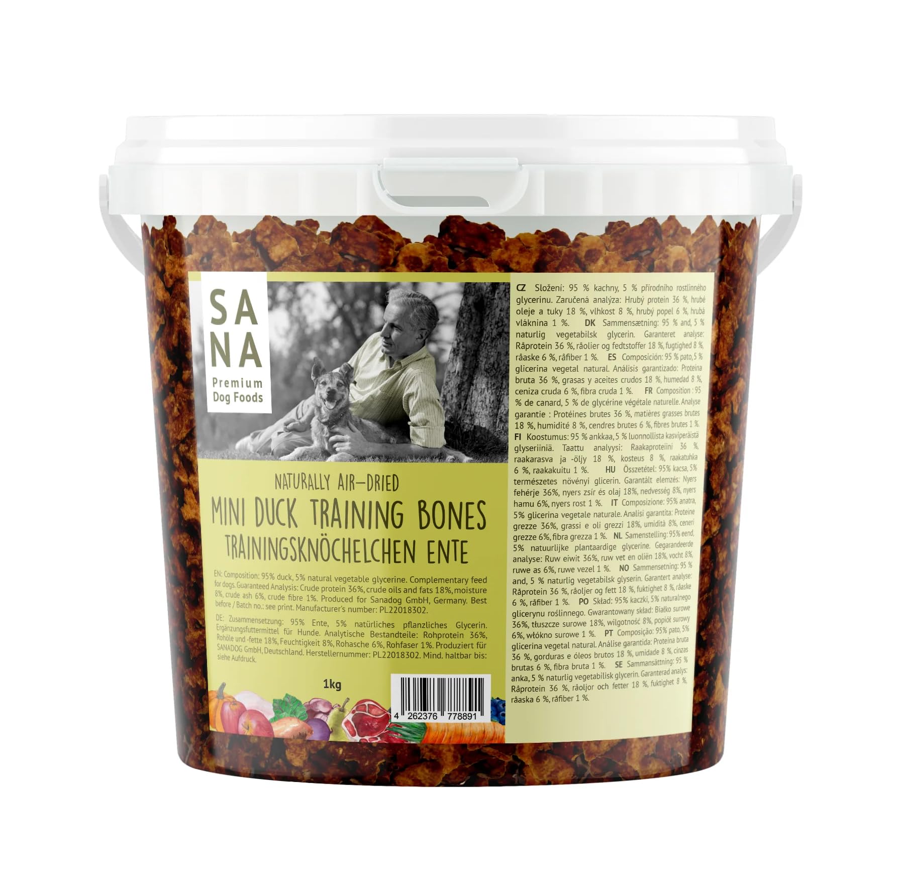 Pato de entrenamiento de 1 kg, para entrenamiento o como aperitivo, golosinas para perros con un 95% de pato