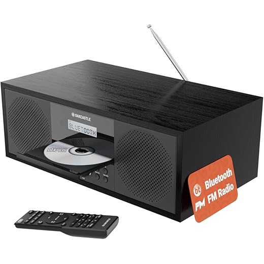 Bluetooth 5.2 Stereo System for Home | Powerful 60W CD Player with Inbuilt Stereo Speakers and Remote | USB & AUX Playback | FM Radio, 30 Pre-Sets, Wooden Construction | Oakcastle HIFI500