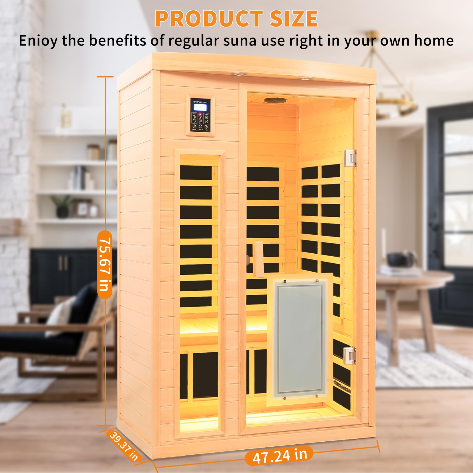 KOOZONEGM 2 Person Infrared Sauna,Hemlock Wood Low EMF FAR Dry Sauna Indoor Saunas for The Home Remote Control, with Colored Lights 1350W,Room:75.67 * 39.37 * 47.24Inch