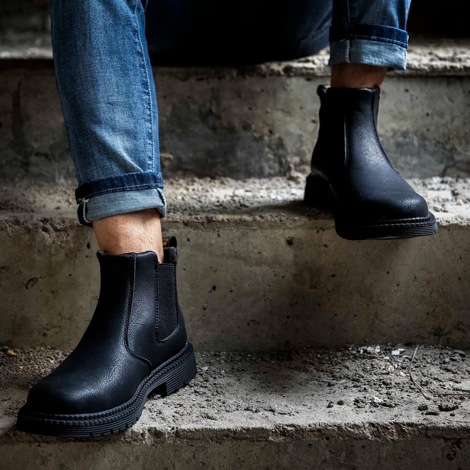 Genérico Bottes de cheville pour homme à semelle épaisse avec fermetures en cuir durables et polyvalentes pour toutes les occasions