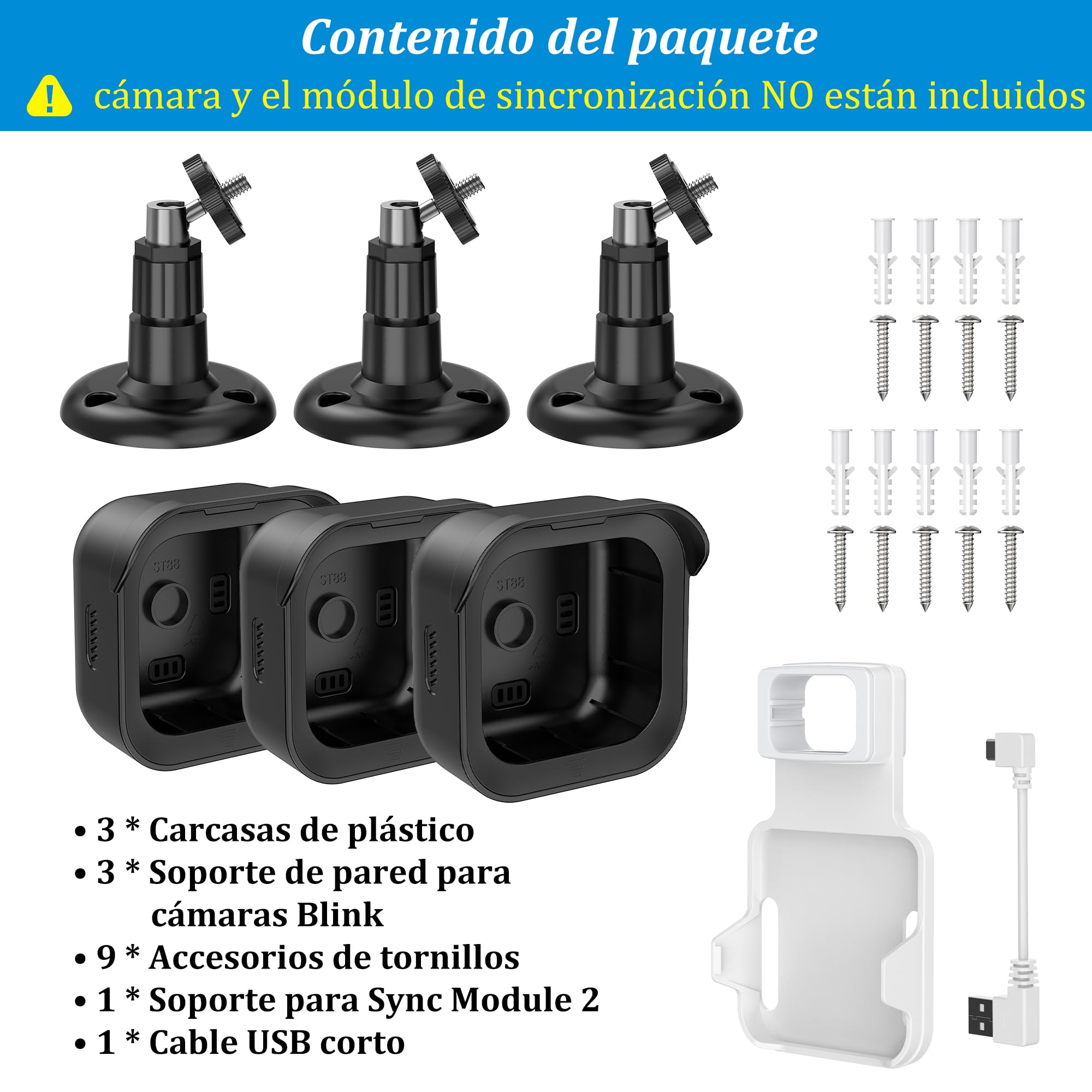 PlusAcc Soporte para Blink Cámara Outdoor - Soporte de Pared Ajustable con Funda para Cámara Blink Outdoor 4 y Outdoor 2K+ y Cámara de Seguridad Blink Indoor (3 uds)