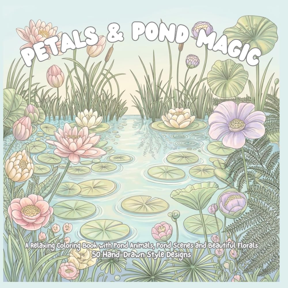 Petals & Pond Magic: A Spring Coloring Book for Adults Featuring Frogs, Water Lilies, and Peaceful Pond Scenes for Relaxation and Stress Relief
