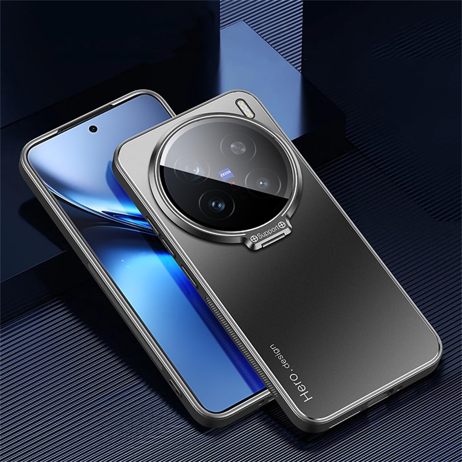 TIANYUE Case for vivo X200 Pro, Slim Shell Film Integrated Phone Case with stand, PC Hard Cover for vivo X200 Pro-Black