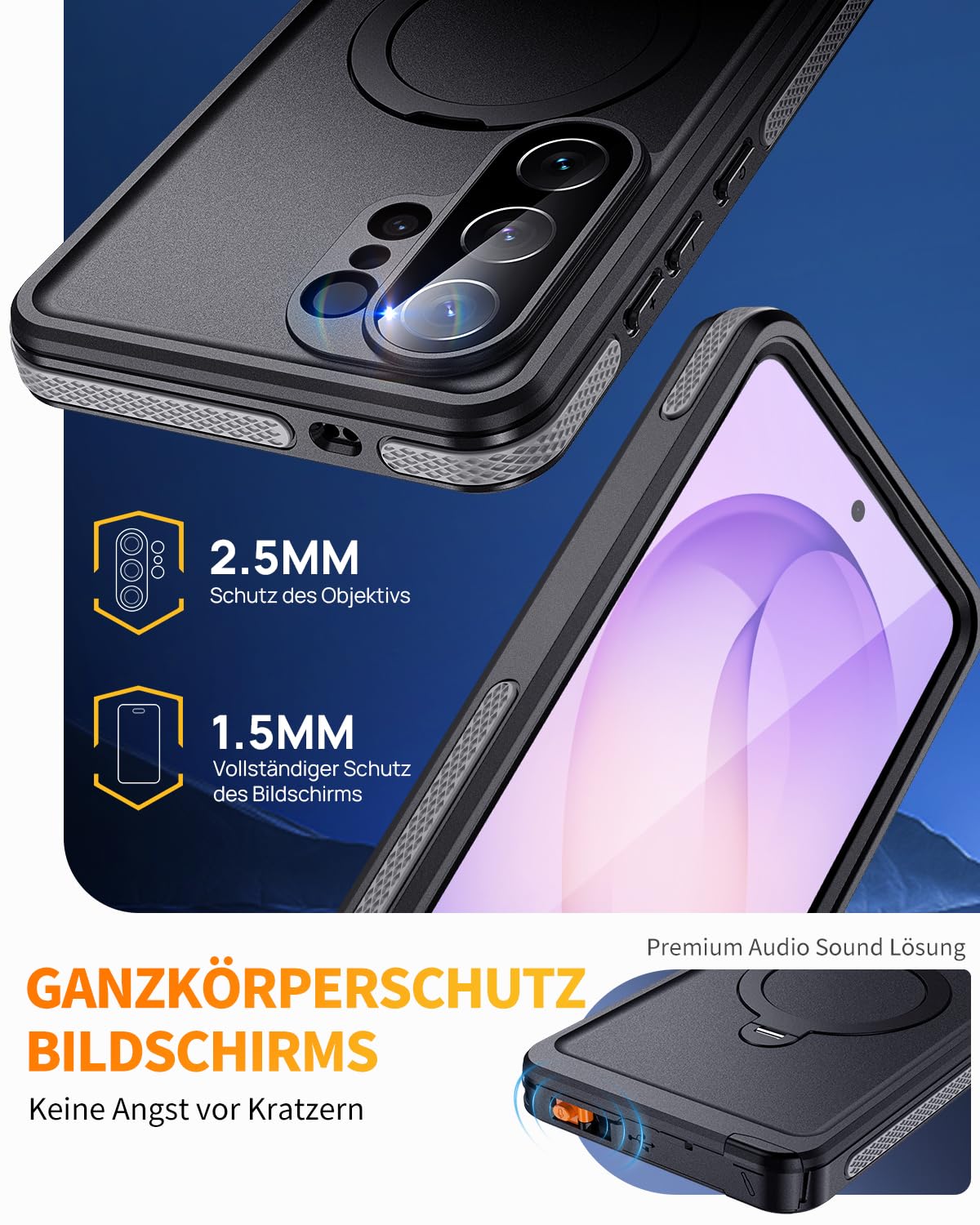 für Samsung Galaxy S26 Ultra Hülle, IP68 Wasserdicht mit Ständer 360° Outdoor Schutzhülle für Magsafe, Staubdicht Panzerhülle mit Displayschutz Handyhülle für Samsung S26 Ultra Case, Schwarz