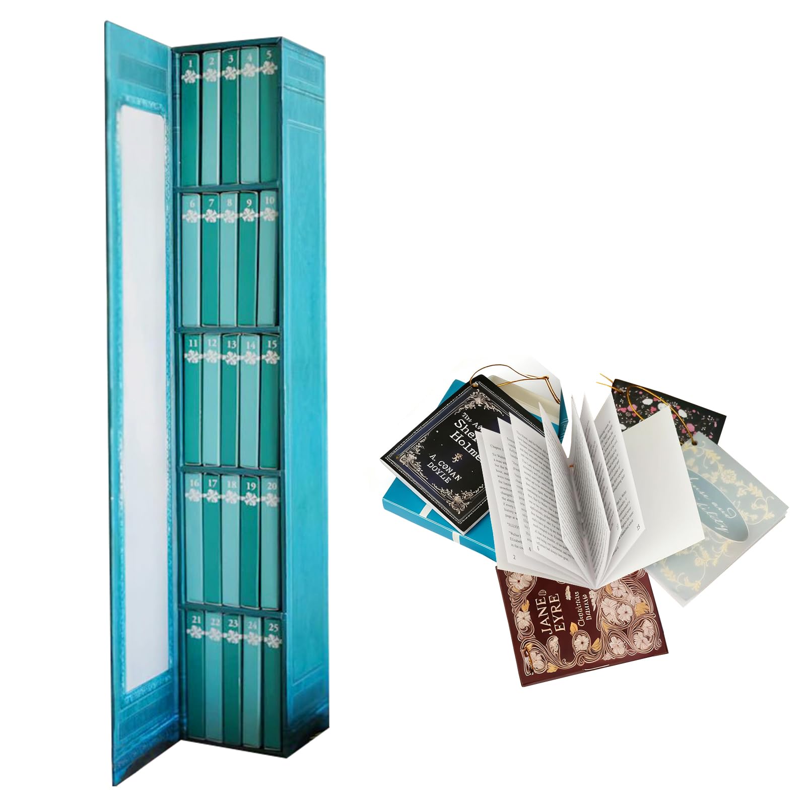 KEAGAN Mini libro ornamento calendario dell'avvento in miniatura biblioteca libreria decorazione Natale conto alla rovescia calendario 25PCS mini libro decorativo libro di Natale calendario