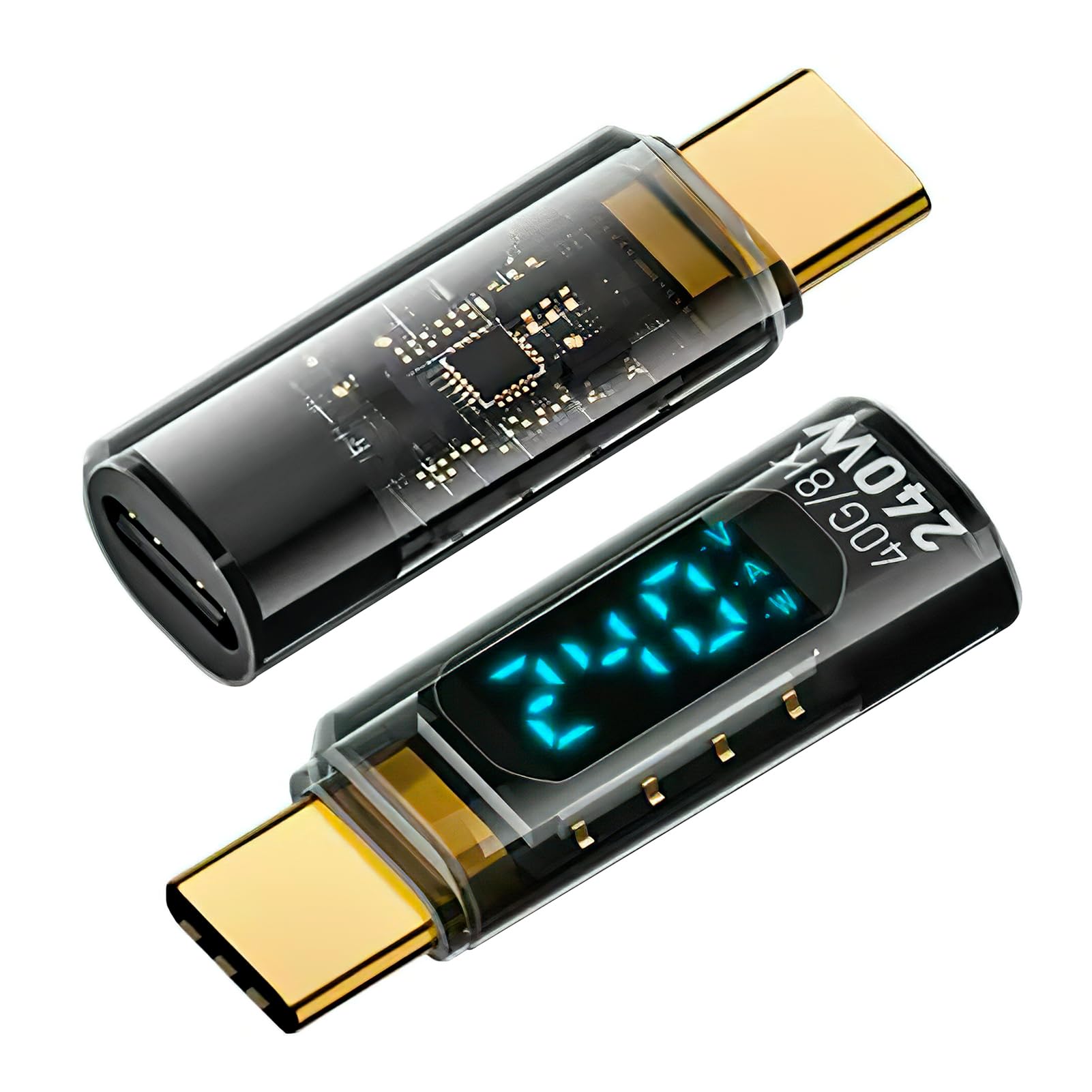 SRLWMYI 240W USBC Adapter Power Meter Tester Transparent 2 Pack with Wattage LED Digital Display Usb C Tester USB C Male to Female Extension Usb Adapter for Phone Pad and Other USB-C Devices