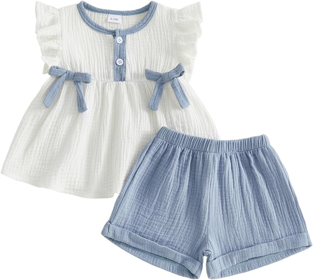 Toddler Girl Clothes Baby Summer Spring Outfits Cute Bow Button Smocked Ruffle Sleeve Tops + Girls Shorts Set