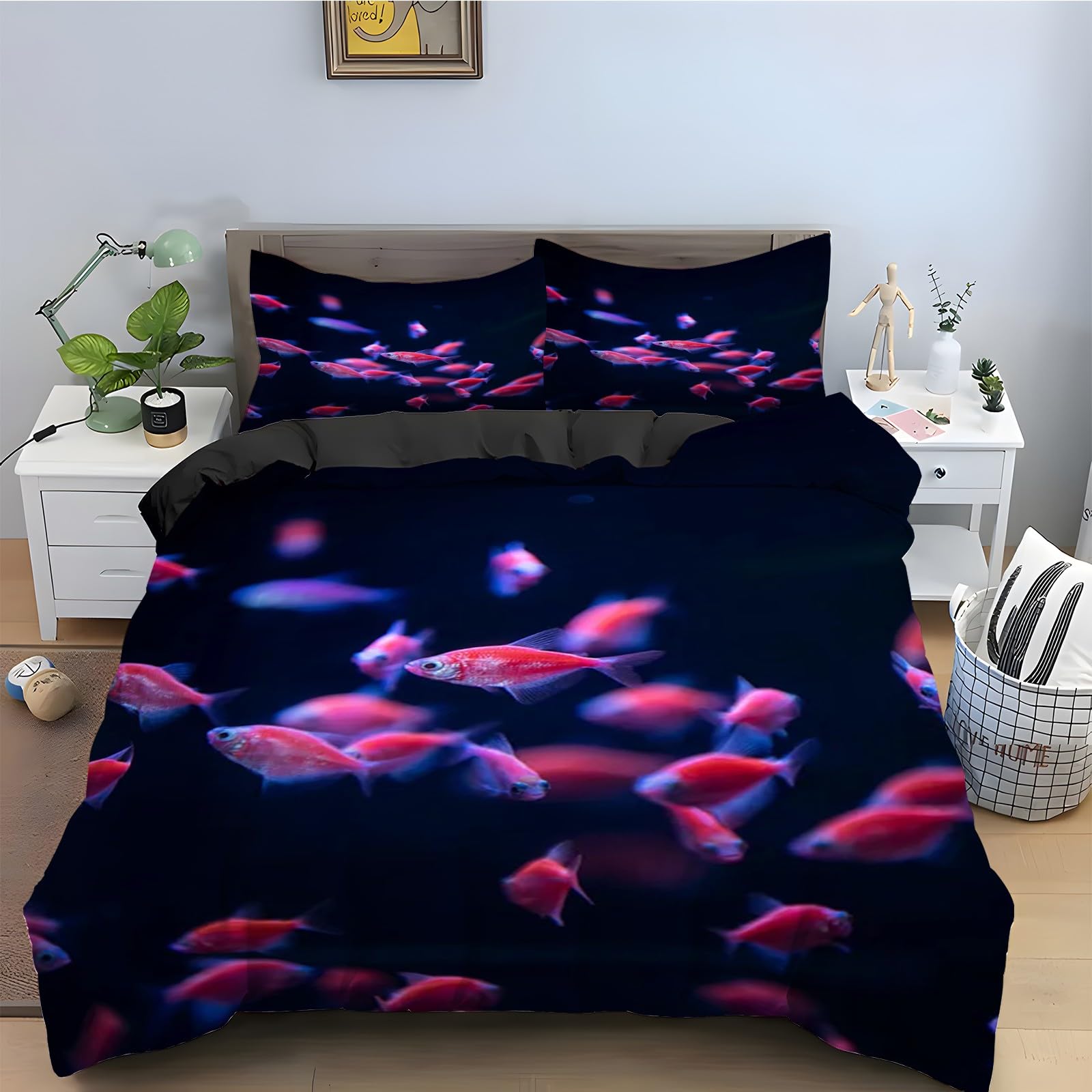 Housse de couette 220x240 poisson finis les zips coinces et draps reches
