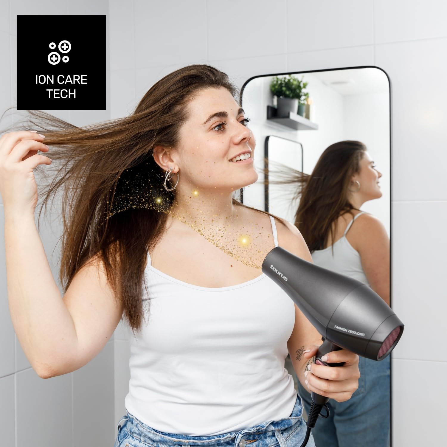 Taurus – Haartrockner Fashion 2600 Ionic, 2600W, 6 Geschwindigkeits-/Temperaturstufen, AC-Motor, Ionic Care, Kaltlufttaste, Zubehör: Präzisionsdüse, Breitdüse, Diffusor, Schwarz