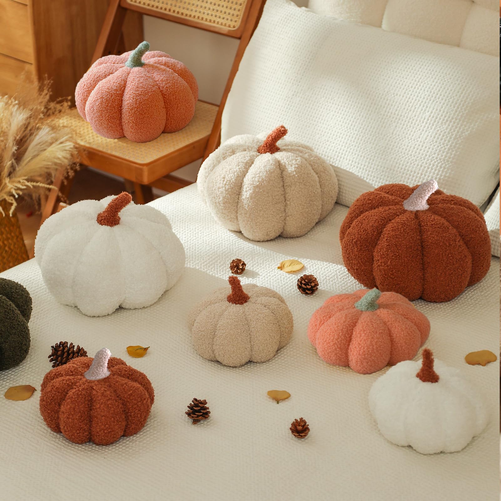 Juego de 2 cojines de calabaza, cojín decorativo de peluche, cojín decorativo de peluche, cojín de sofá, cojín de peluche, cojín redondo para el dormitorio, regalo de 20 y 30 cm