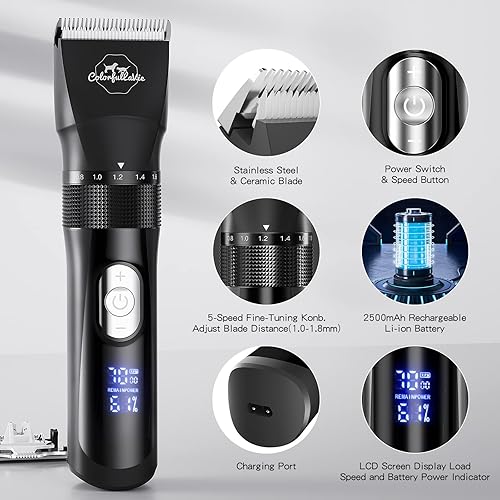 Miniatura 4 de Kit de aseo para perros de 2 cuchillas, cortaúñas lavables para el aseo, cortapelos profesionales de bajo ruido para abrigos gruesos, suministros