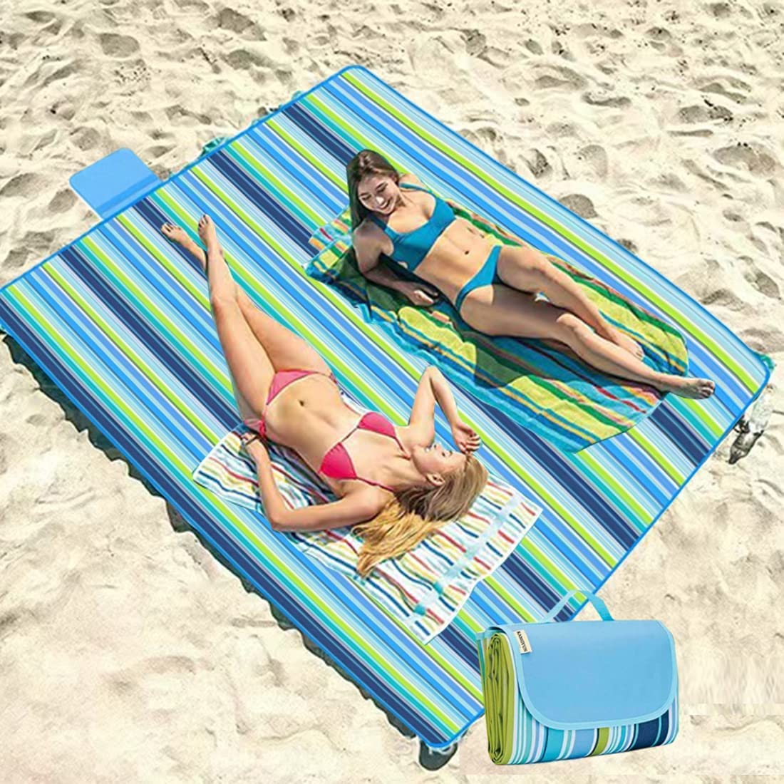Goodsnetic Tappetino Da Picnic Oversize 200x200 Cm, Impermeabile E Antisabbia, Coperta Da Spiaggia Pieghevole Per 6-8 Adulti, Con Manico In Pelle, Quadretti