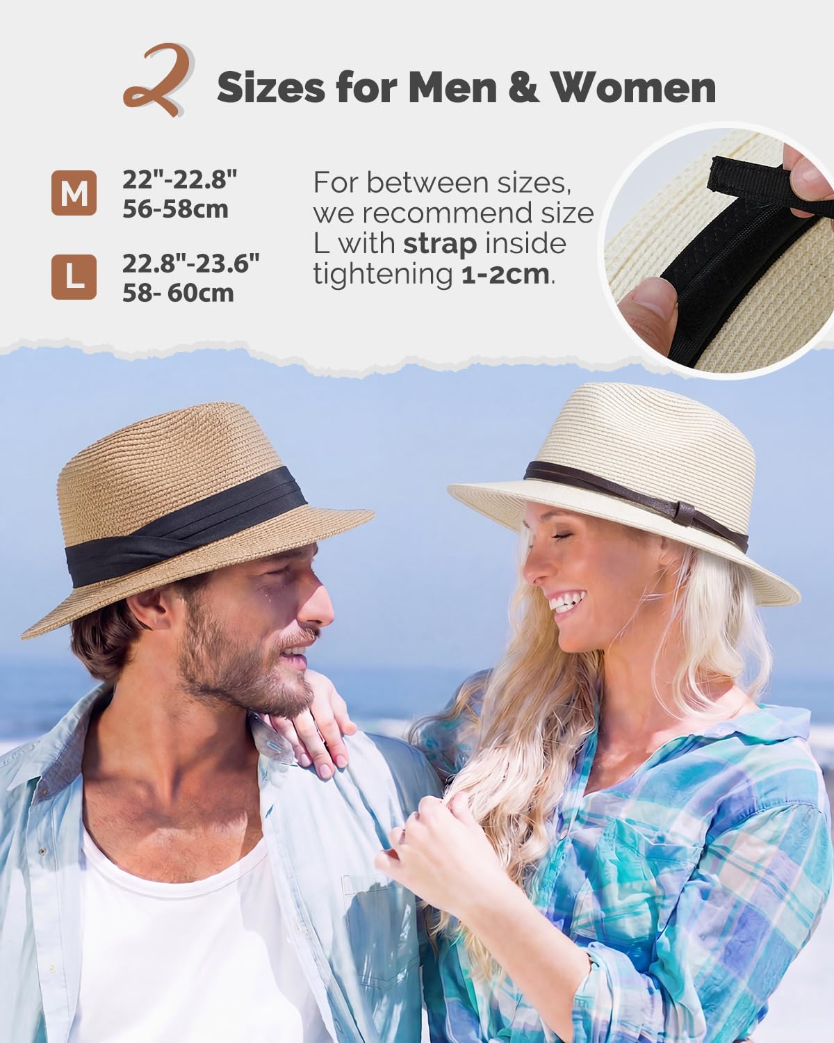 Creekstone Cappello da sole Panama Ultralight Cappello di Paglia Fedora UPF 50+ Cappello da Spiaggia a Tesa Corta Pieghevole Estate Donna Uomo