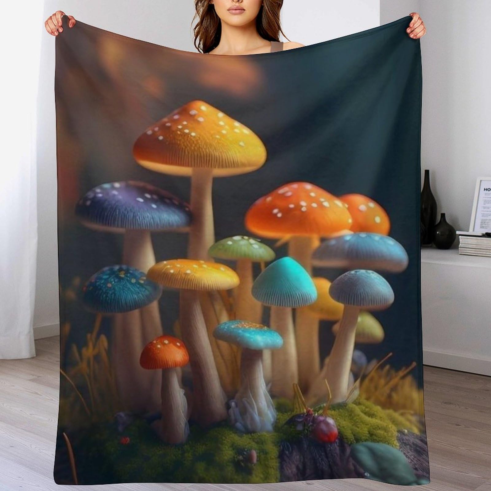 Couverture polaire champignon contre le froid plaid flannel chaud et leger