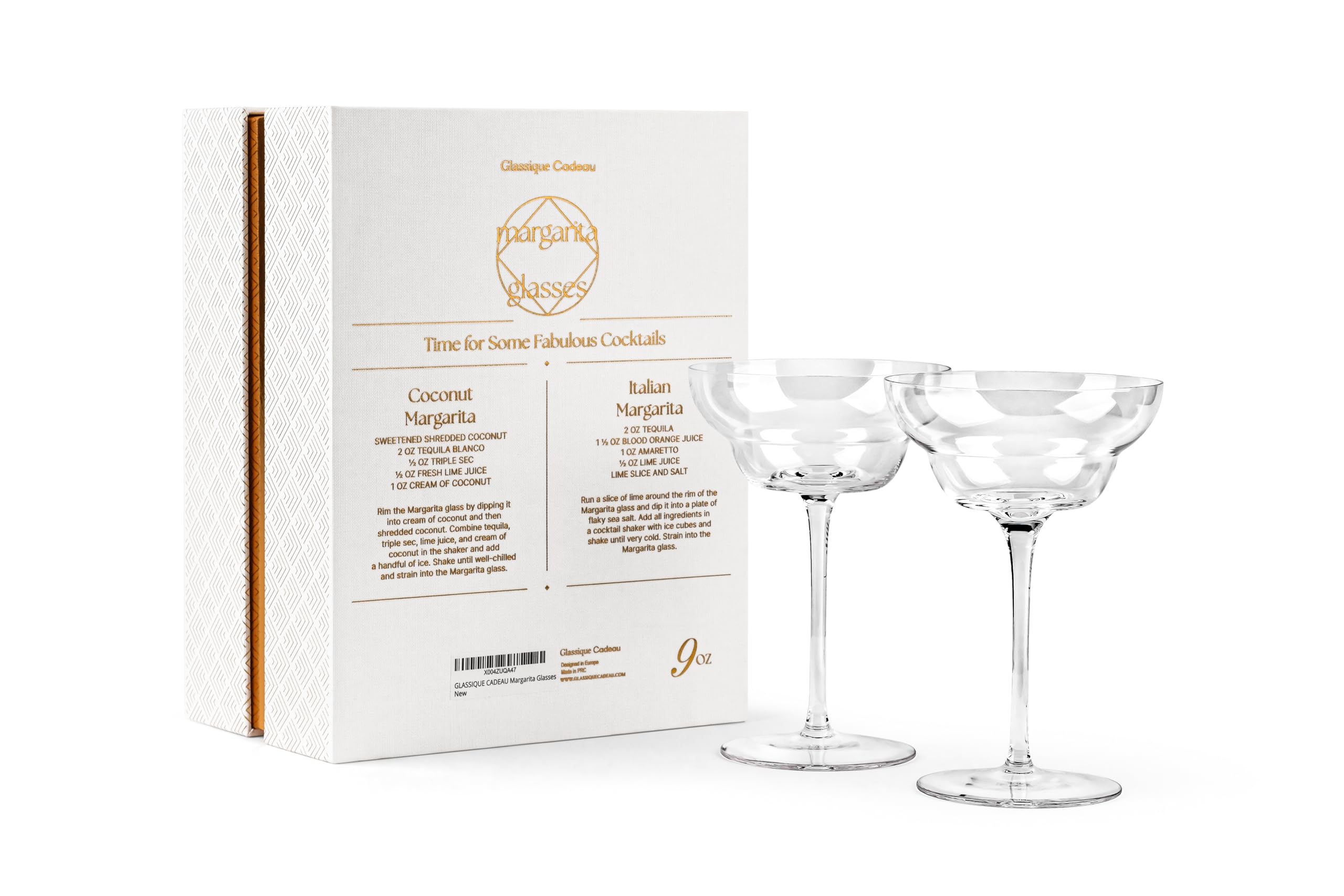 Verres à Cocktail Margarita en Cristal | Lot de 2 | 270 ml | Verres à Pied Longs Élégants pour Daiquiri, Paloma, et Cocktails Glacés | Verrerie Ronde Raffiné
