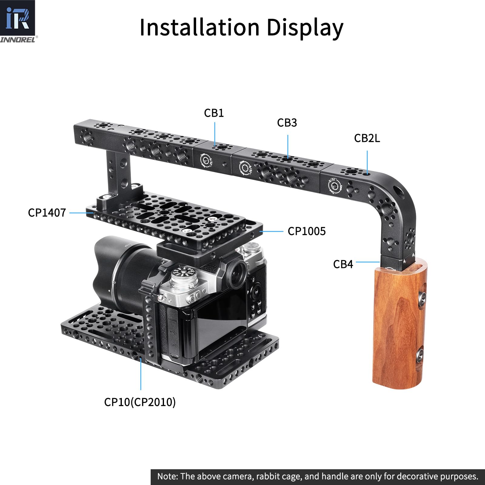 INNOREL CB2 Poignée Multifonction en Alliage d'aluminium CNC,avec Trous de Fixation Arri de 3/8" et 1/4" pour Cadres de Cage de caméra, Plates-Formes vidéo DIY, Tout Point fileté de 3/8"