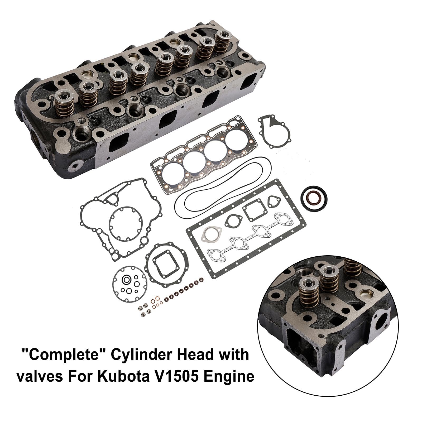 Topteng Complete Cylinder Head Assy+Gasket Kit Apto para Kubota V1505 V1505T V1505E V1505D, Apto para Kubota Tractor B2910HSD B7800HSD B3030HSD B3030HSDC B3200HSD B3300S