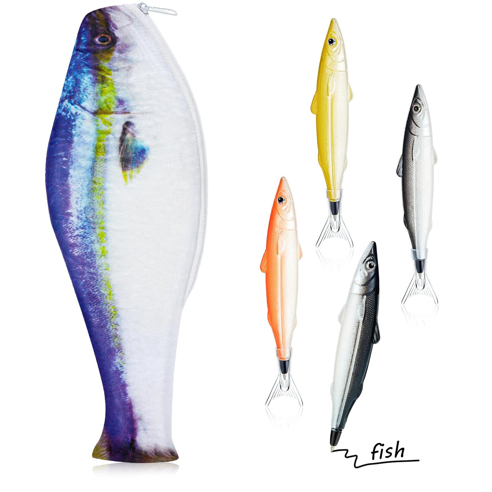 Astuccio Portapenne A Forma Di Pesce Con Penne Incluse: Divertente, Imbottito, Stile Fresco - 5