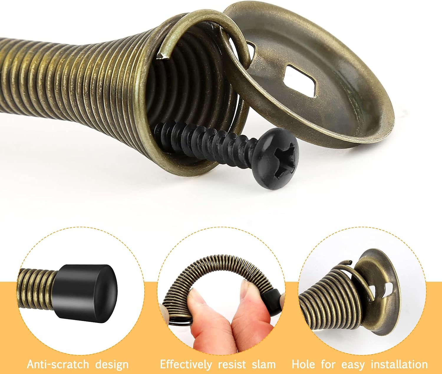 Crosize 6 Pack Antique Brass Spring Door Stops Wall Protector, 3-1/4" Heavy Duty Flexible Door Holder, Stainless Steel Door Stopper for Bottom of Door with Rubber Bumper, Exterior Oil-Rubbed Brass